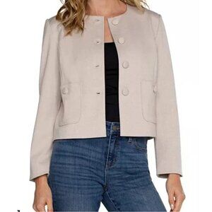 NWOT Liverpool Boxy Crew Cropped Knit Jacket Beige Women L